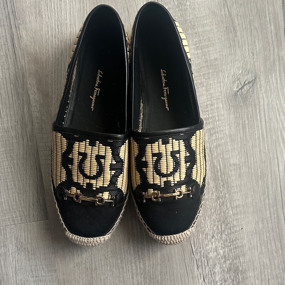 Salvatore Ferragamo Black and Tan Women's espadrilles